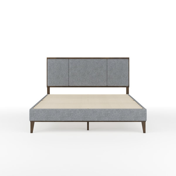 Martha Stewart Jett Wooden Platform Bed With Upholstered Base And ...